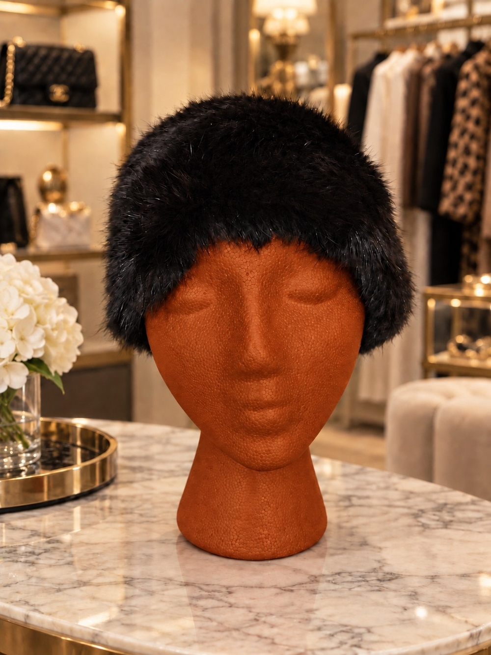 Black NATURAL MINK HEAD CAP SMALL 10 Available